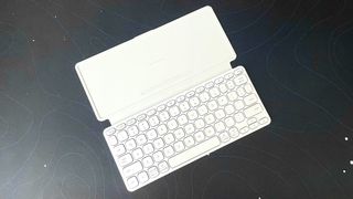 The Logitech Keys-To-Go 2 mobile keyboard with cover open