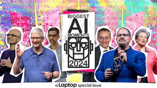 Laptop Mag's Biggest AI Moments in 2024 image showing various leaders in the AI industry in a punk-pop-art scrapbook art style on a colorful pastel background.